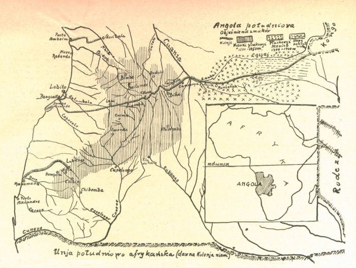 Angola na kolejnej mapce - tym razem polskiej, z miesięcznika "Morze" (nr 9-10, 1929).