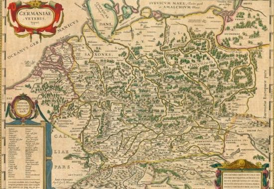 XVII-wieczna mapa oparta na tekście „Germanii” Tacyta. W tym dziele zaczytywali się niemieccy humaniści. Po kilku wiekach zafascynowało ono również piewców niemieckiej dominacji rasowej…