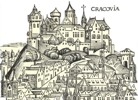 Najstarszy zachowany widok Krakowa zamieszczony w „Księdze kronik” Hartmanna Schedla z 1493 r.