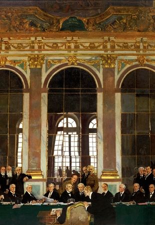 Mimo że traktat wersalski znacznie ograniczył potencjał militarny Niemiec, dowództwo Reichswehry było pewne swego. Na ilustracji fragment obrazu Williama Orpena przedstawiający podpisanie traktatu.