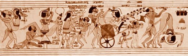 Słynny papirus z Turynu, zwany też "erotycznym papirusem". Życie codzienne starożytnych Egipcjan w pełnej krasie.