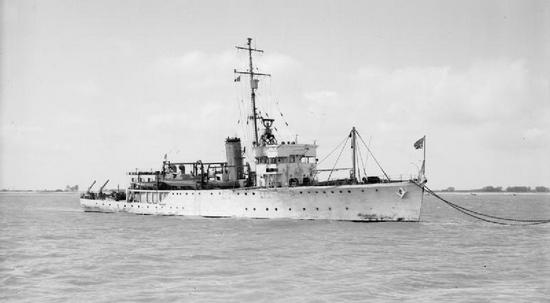 Brytyjski HMS "Seagull", trałowiec którego załoga tak zacięcie atakowała "Jastrzębia"