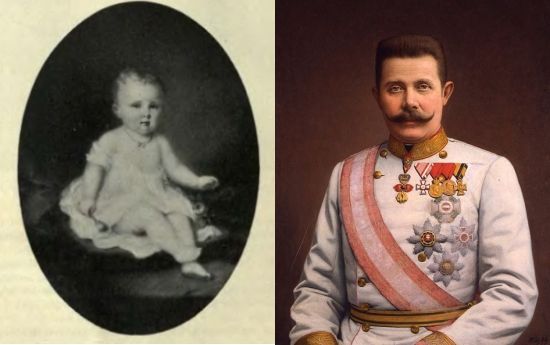 "Franzi był w złym humorze" zanotował cesarz Franciszek Józef po spotkaniu ze swoim bratankiem. Po lewej mały Franzi, po prawej już całkiem duży Franciszek Ferdynand Habsburg.