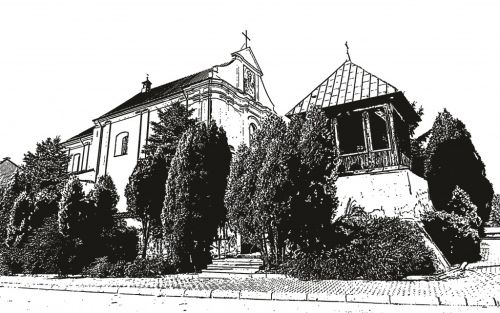 Miejsce akcji: Łęczyszyce. Na ilustracji XVIII-wieczny kościół z dzwonnicą.