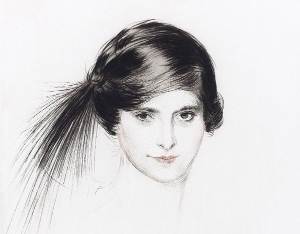 Młodziutka Helena Rubinstein widziana okiem francuskiego malarza Paula Césara Helleu. Madame Rubinstein uwielbiała własne portrety. Z największych sław tylko Picassa nie udało jej się zmusić, by ją uwiecznił. 