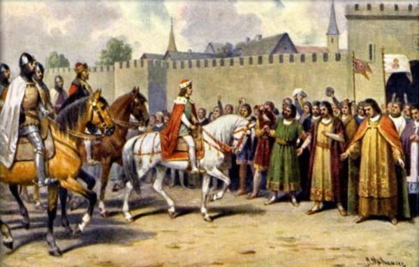 Waclaw II wjeżdżający do Pragi w 1282 r.Po tym, jak ożenił się z Ryksą, długo już nie pożył.