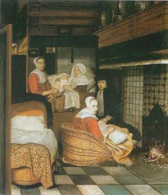 "Scena rodzinna z noworodkiem" Esaiasa Boursse (1665-1670).