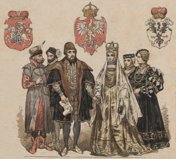 Barbara w towarzystwie męża i dworu w chwilę po koronacji. Ilustracja Jana Matejki.
